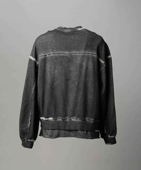 重量重量汗水绣花损伤超染色船员脖子套头衫