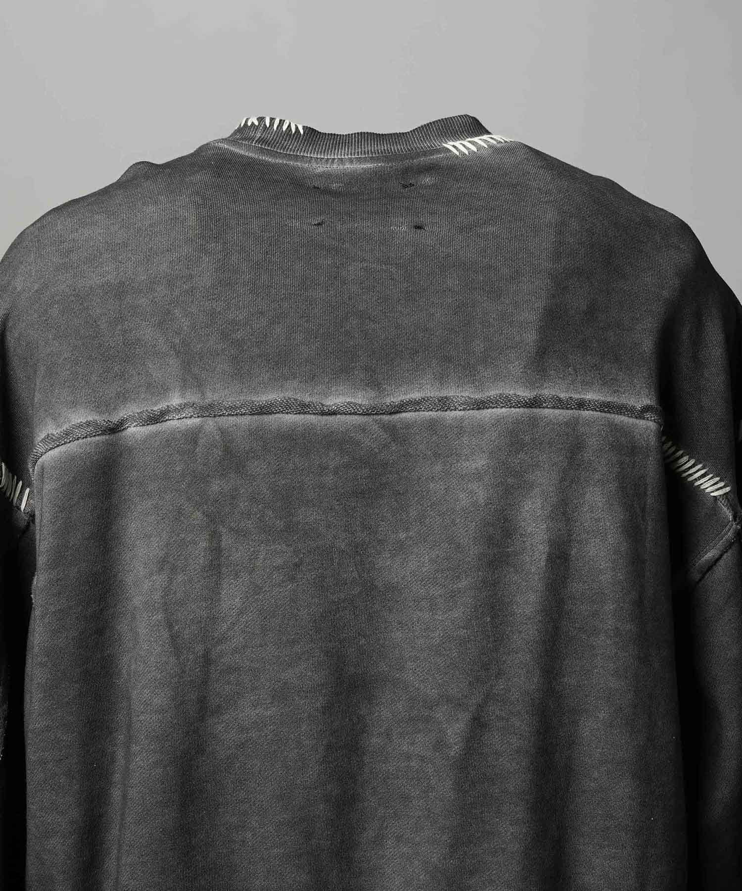 重量重量汗水绣花损伤超染色船员脖子套头衫