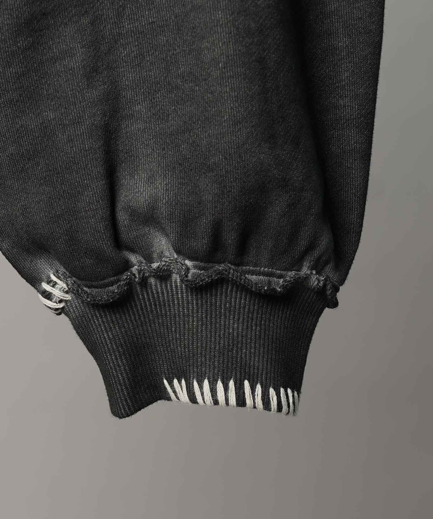 重量重量汗水绣花损伤超染色船员脖子套头衫