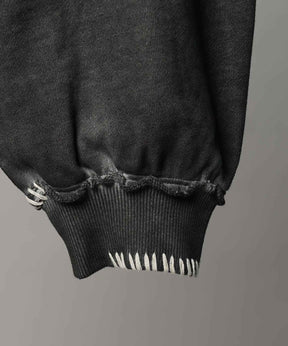 重量重量汗水绣花损伤超染色船员脖子套头衫