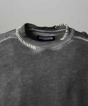 重量重量汗水绣花损伤超染色船员脖子套头衫