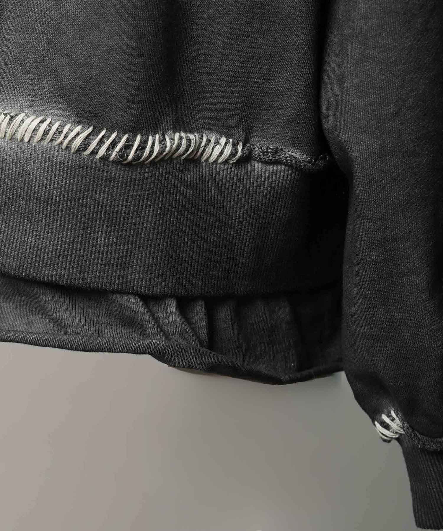 重量重量汗水绣花损伤超染色船员脖子套头衫