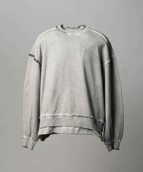 重量重量汗水绣花损伤超染色船员脖子套头衫