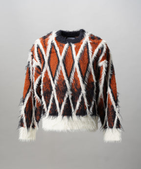 [25AW预订] 7G毛茸茸的jacquard钻石图案Argyle Prime ersere脖子编织套头衫