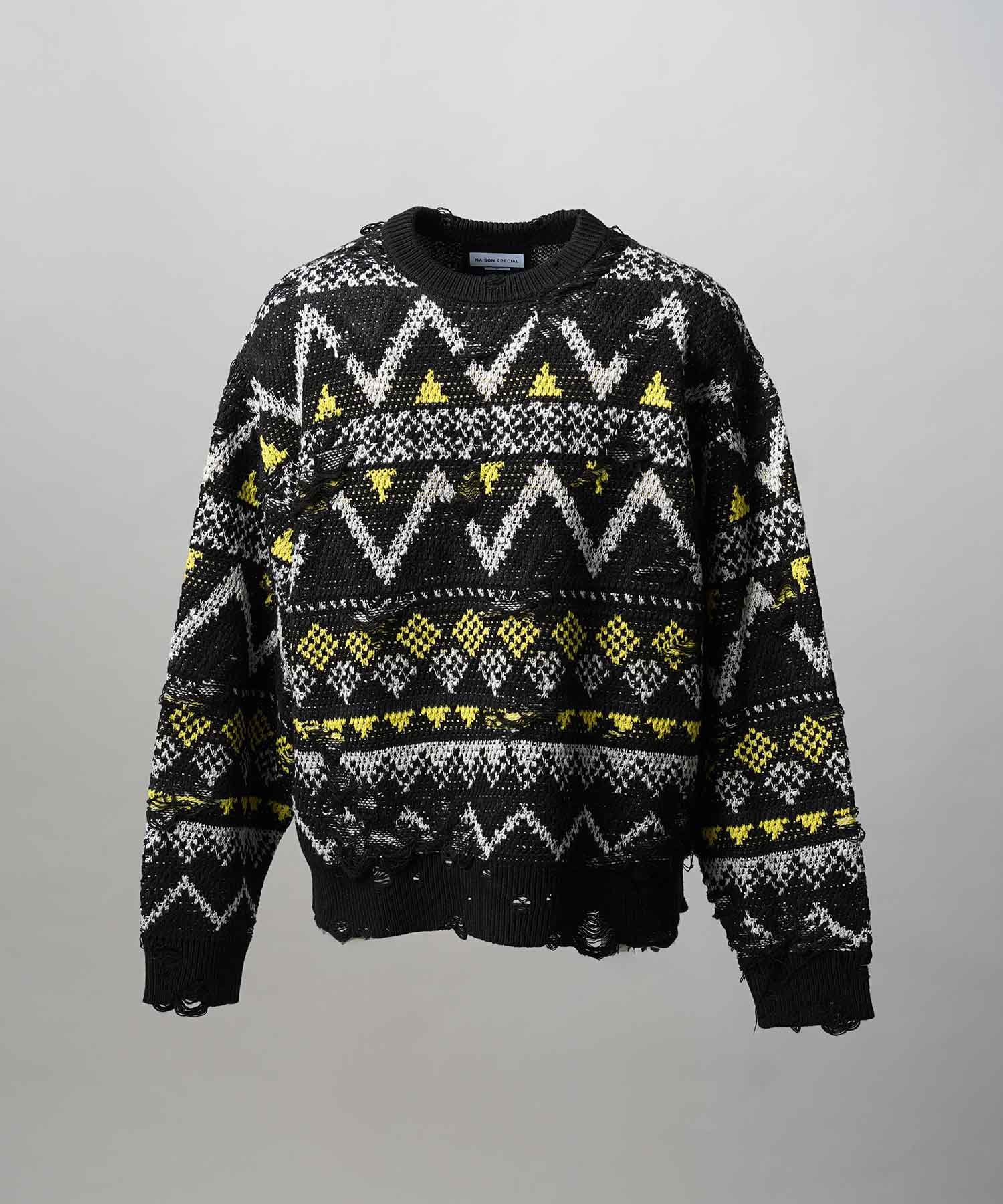 [25AW PRE-ORDER] Nordic Damage Jacquard Prime-Over Crew Neck Knit Pullover
