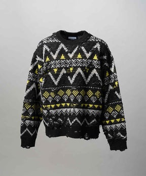[25AW PRE-ORDER] Nordic Damage Jacquard Prime-Over Crew Neck Knit Pullover
