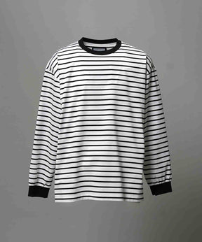 ULTIMA Cotton Border Prime-Over Crew Neck Long Sleeve T-Shirt