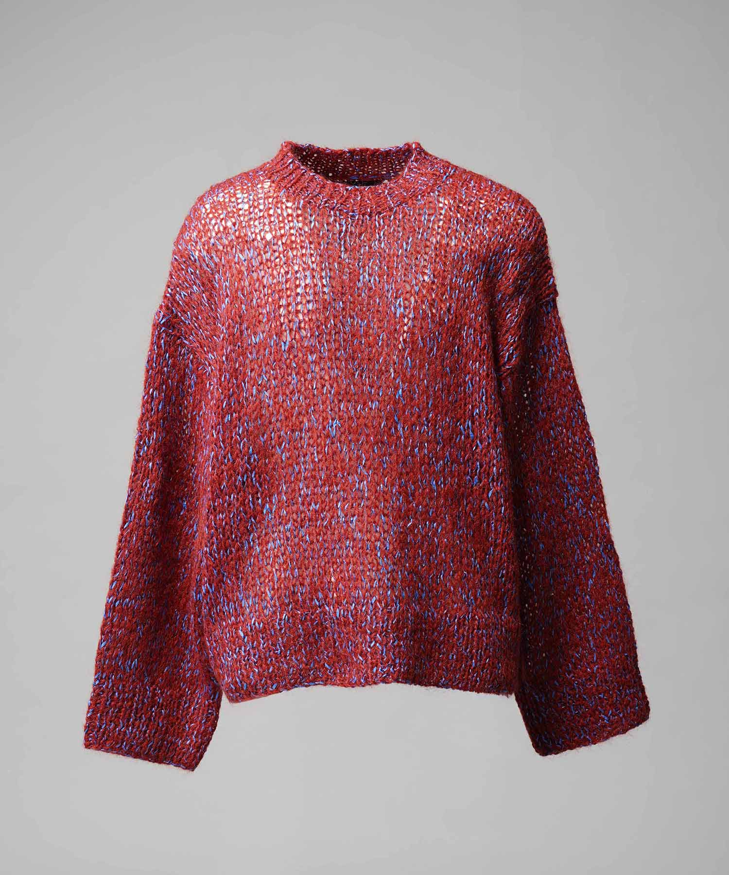 Tape Yarn Mix Hand Knitting Prime-Over Crew Neck Knit Pullover