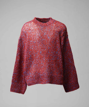 Tape Yarn Mix Hand Knitting Prime-Over Crew Neck Knit Pullover