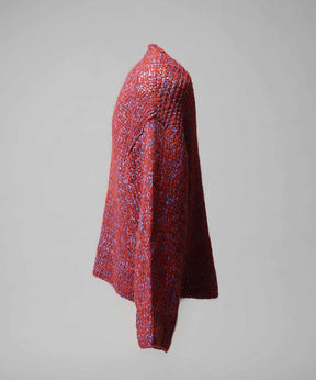 Tape Yarn Mix Hand Knitting Prime-Over Crew Neck Knit Pullover