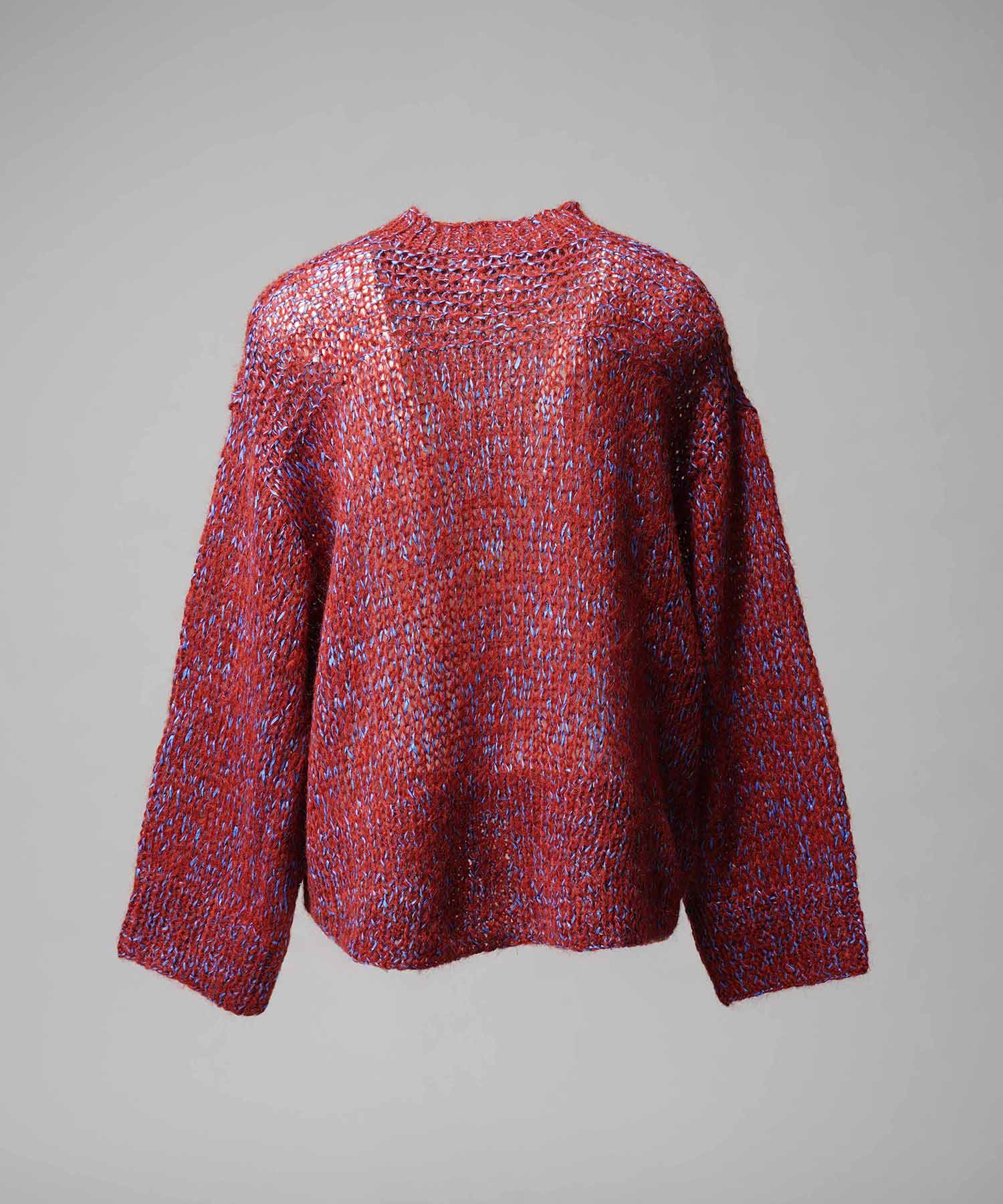 Tape Yarn Mix Hand Knitting Prime-Over Crew Neck Knit Pullover