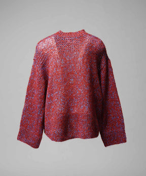 Tape Yarn Mix Hand Knitting Prime-Over Crew Neck Knit Pullover