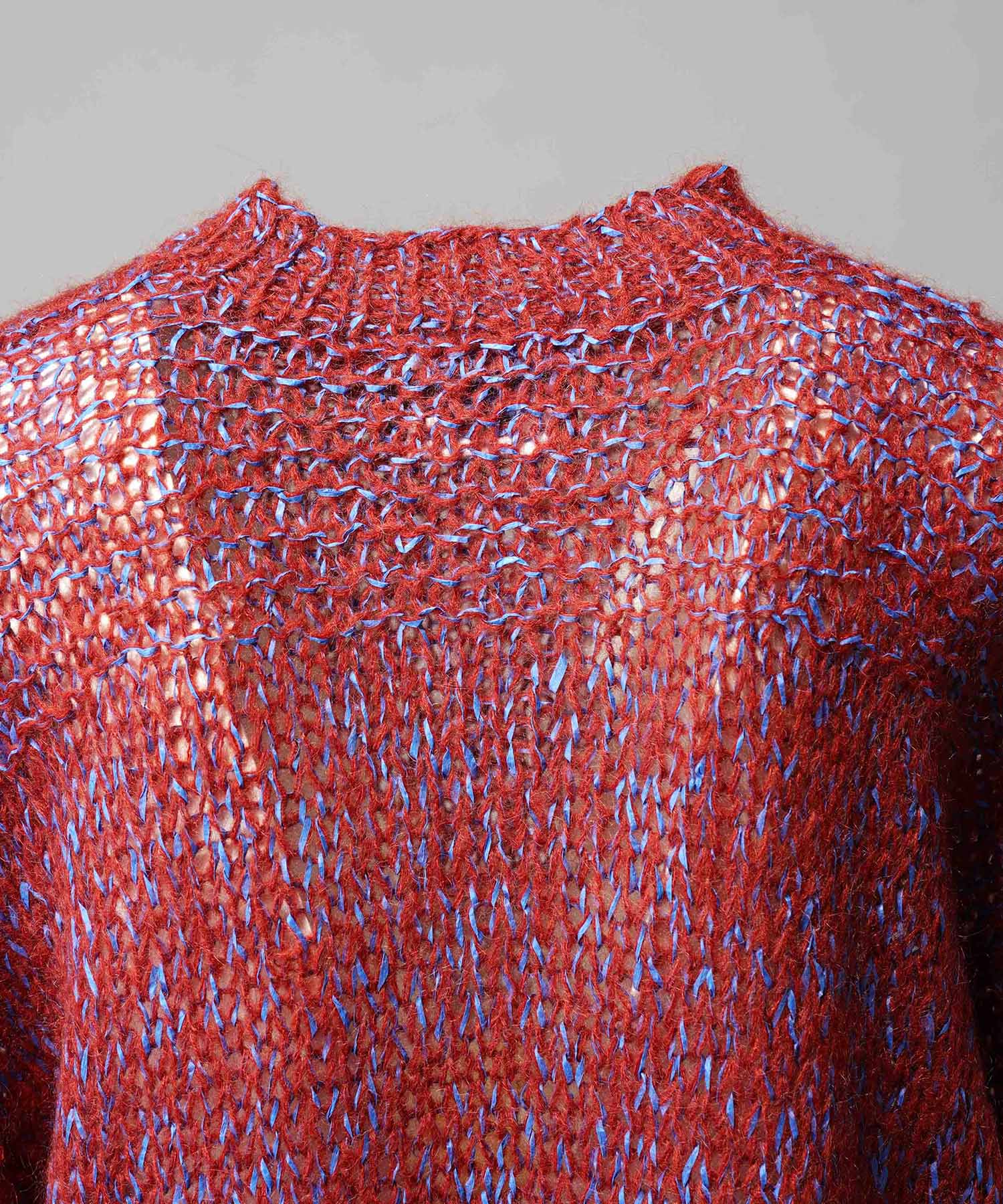 Tape Yarn Mix Hand Knitting Prime-Over Crew Neck Knit Pullover