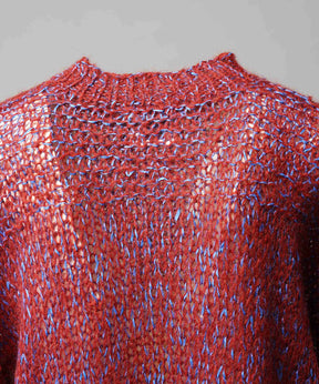 Tape Yarn Mix Hand Knitting Prime-Over Crew Neck Knit Pullover