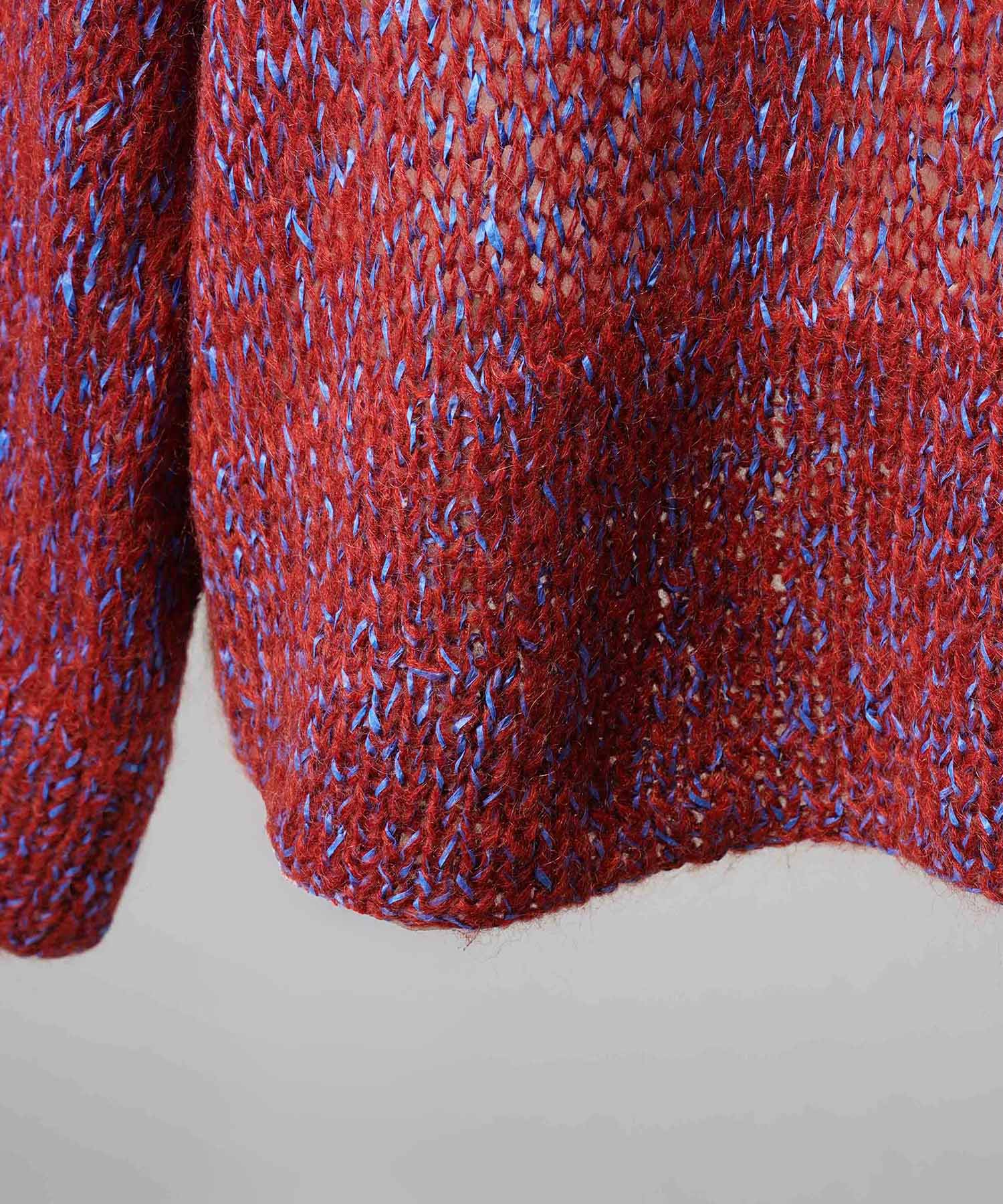 Tape Yarn Mix Hand Knitting Prime-Over Crew Neck Knit Pullover