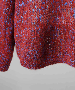 Tape Yarn Mix Hand Knitting Prime-Over Crew Neck Knit Pullover