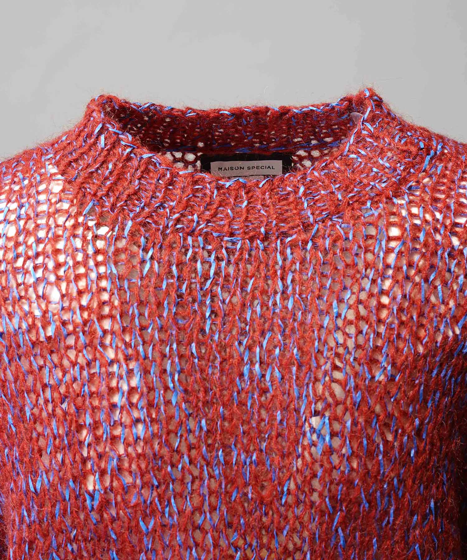 Tape Yarn Mix Hand Knitting Prime-Over Crew Neck Knit Pullover