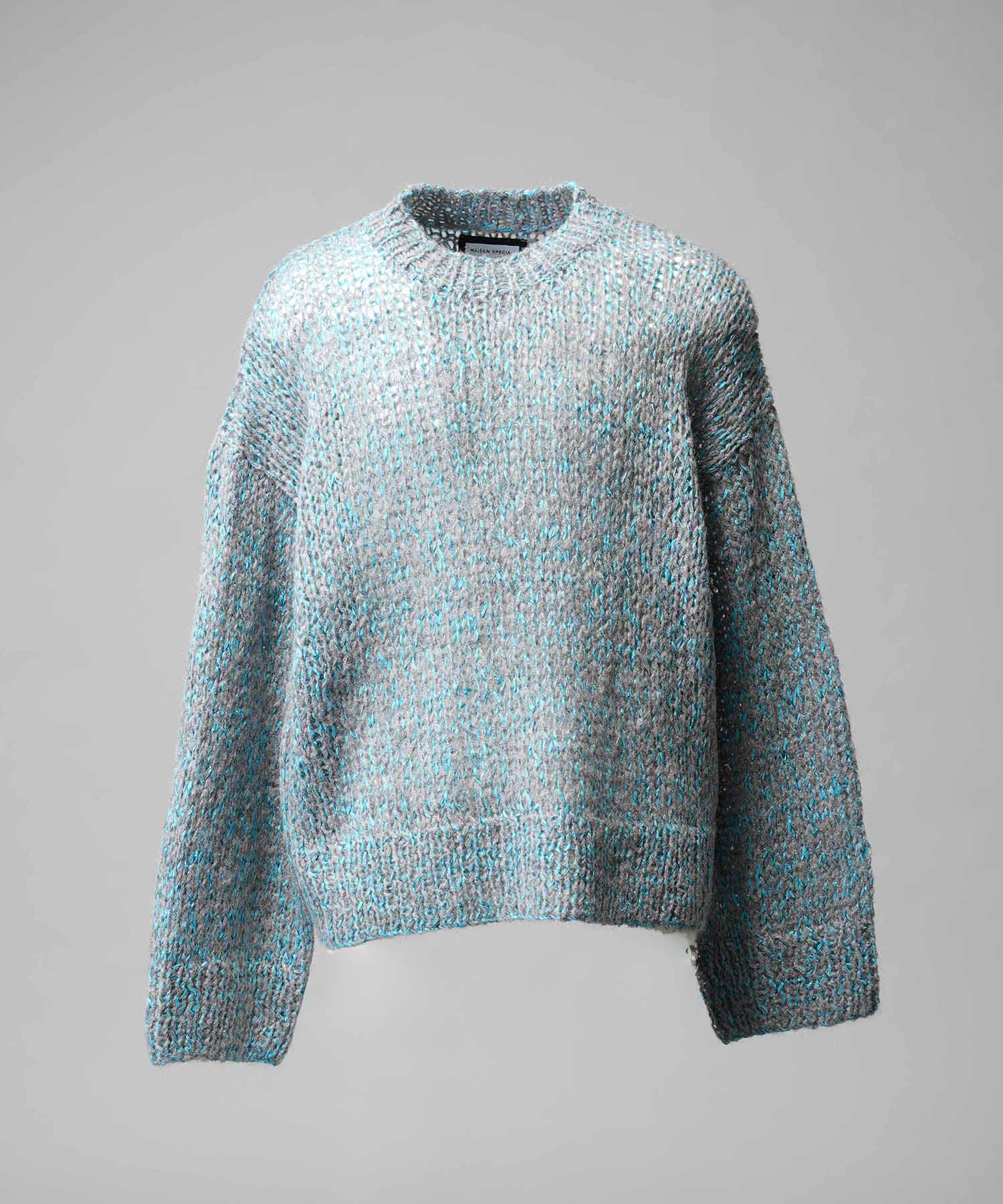 Tape Yarn Mix Hand Knitting Prime-Over Crew Neck Knit Pullover