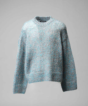 Tape Yarn Mix Hand Knitting Prime-Over Crew Neck Knit Pullover