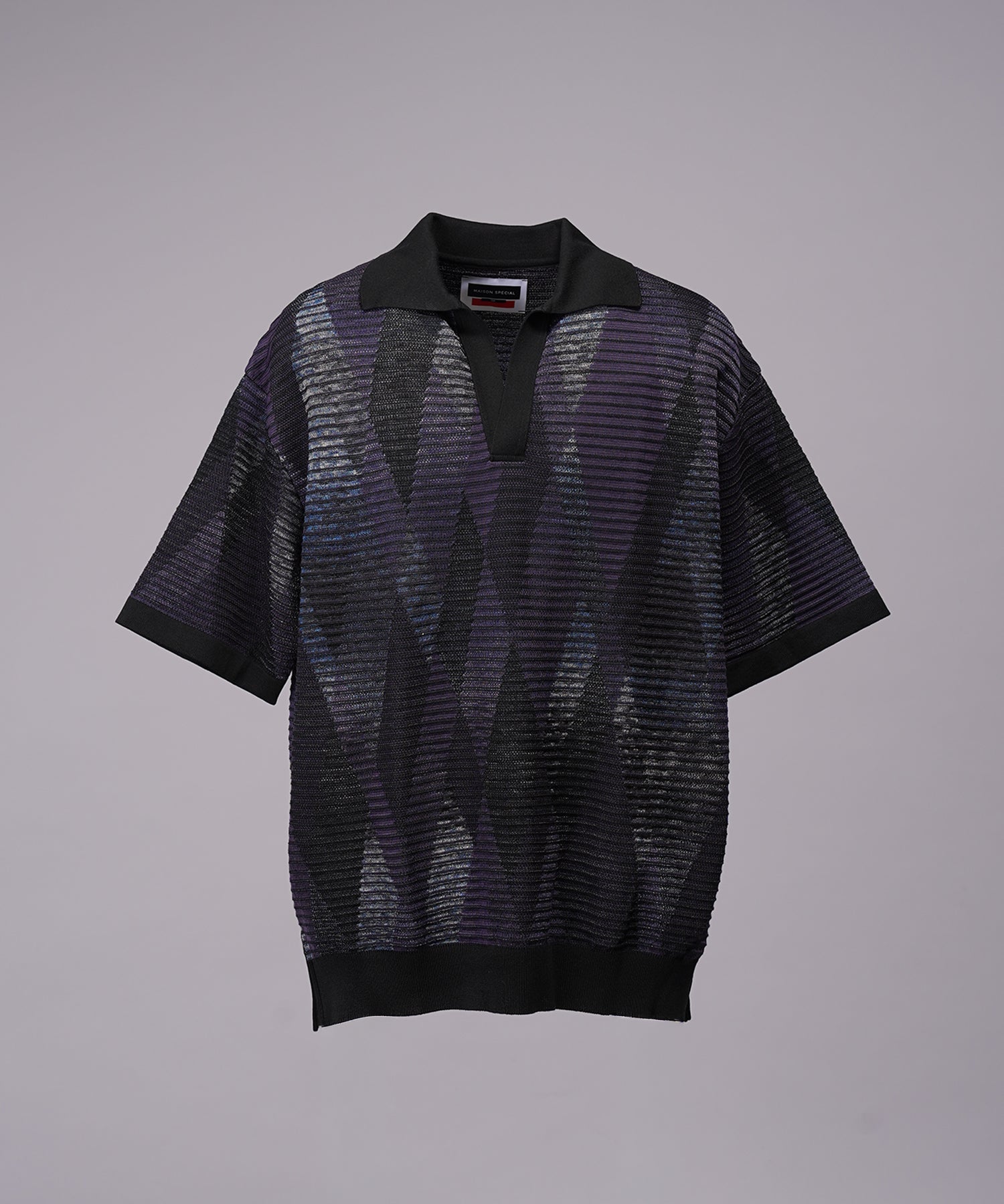 Dry-touch Border Argyle Pattern Prime-Over Skipper Knit T-shirt