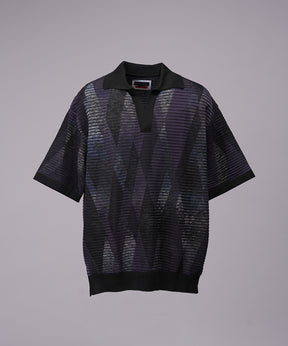 Dry-touch Border Argyle Pattern Prime-Over Skipper Knit T-shirt