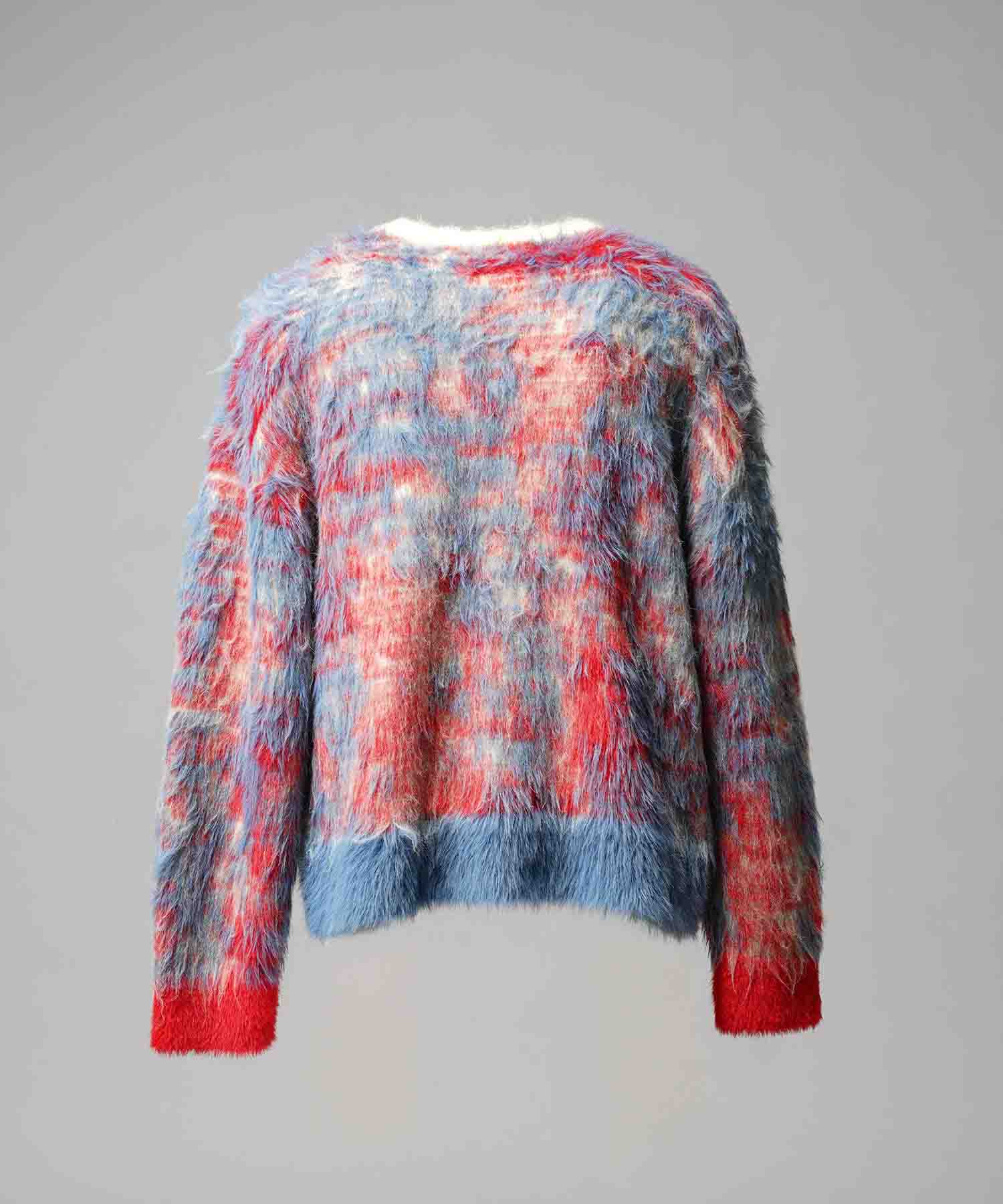 7G Shaggy Jacquard Prime-Over Crew Neck Knit Pullover