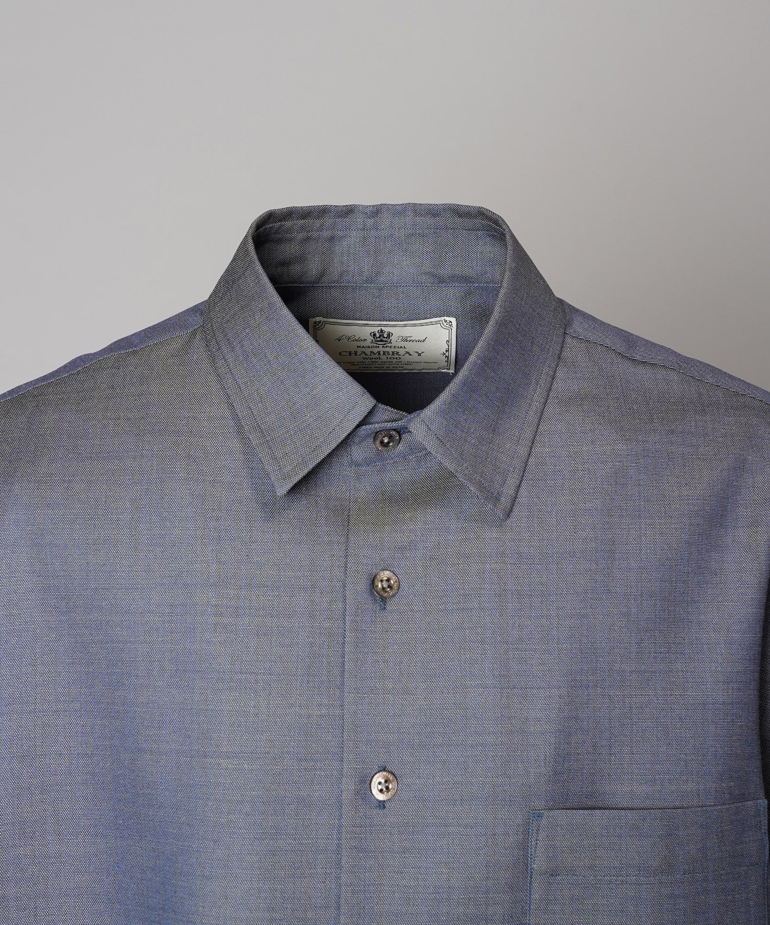 4 Colors Chambray Washable Wool Prime-Over Regular Collar Shirt