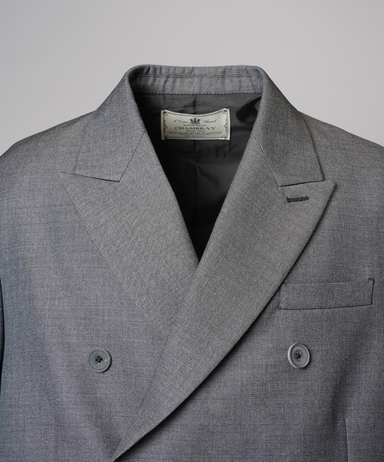 4 Colors Chambray Washable Wool Prime-Over Peaked Lapel Double Breasted Jacket