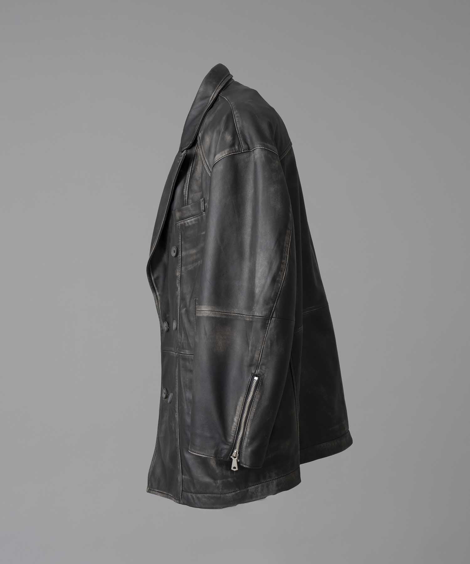 [24AW Pre-Order] Sheep Leather Prime-Over Pea Coat