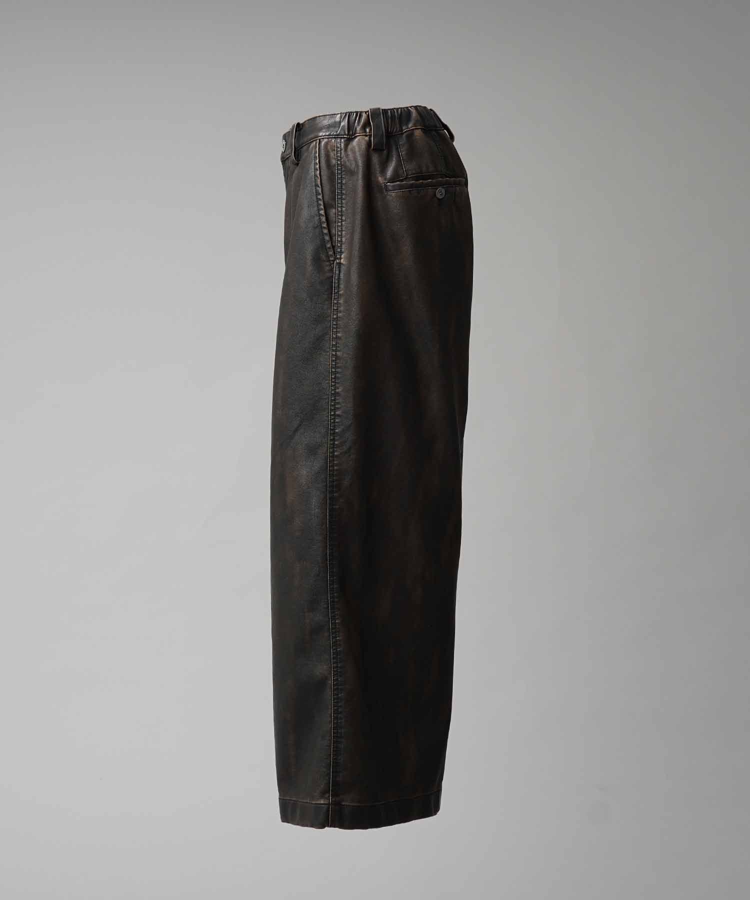 인공 가죽 핀 턱 넓은 바지