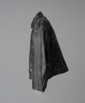 【24AW PRE-ORDER】Sheep Leather Prime-Over Single Rider Collared Jacket