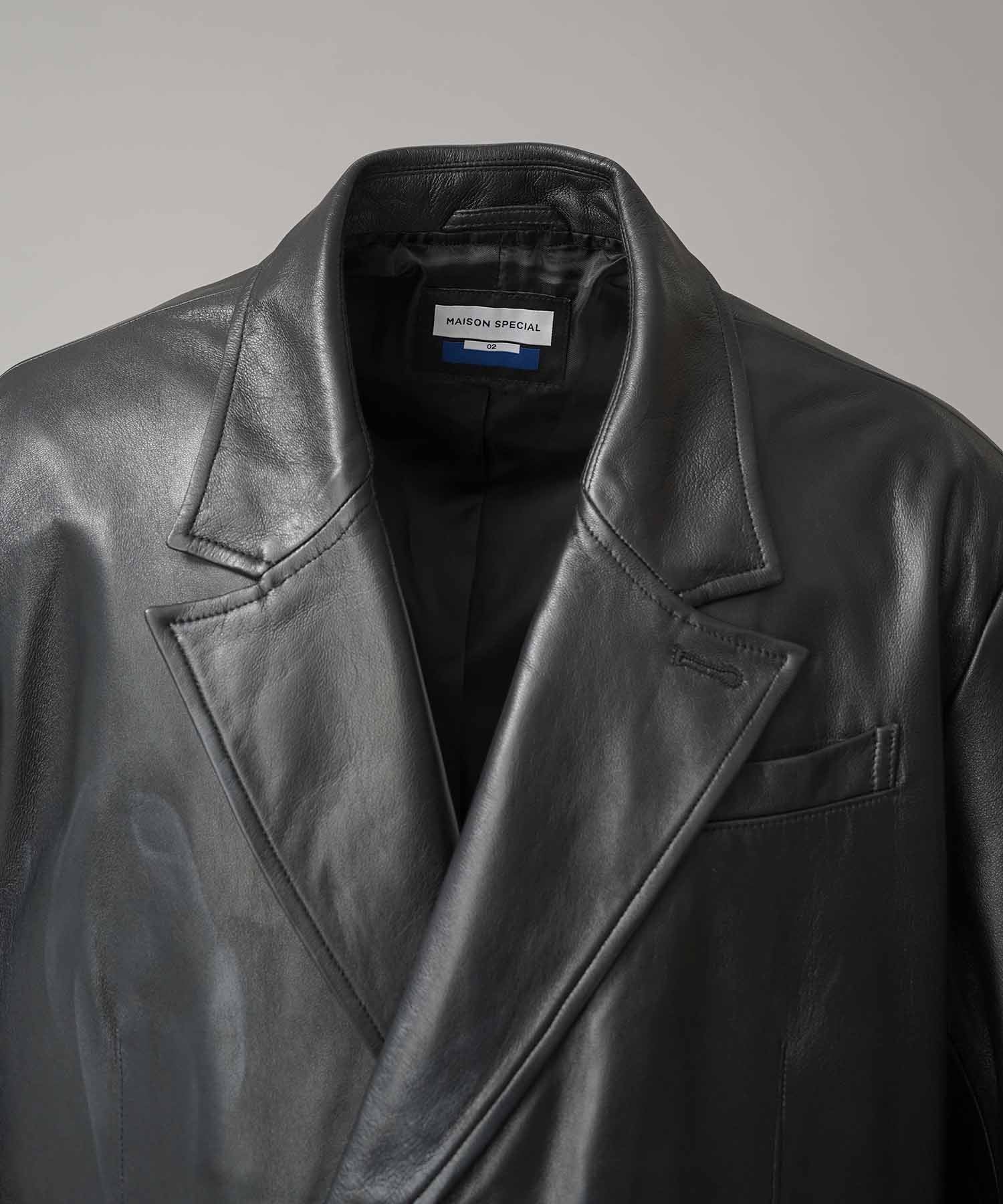 Sheep Leather Peaked Lapel Semi-Double Tailored Jacket