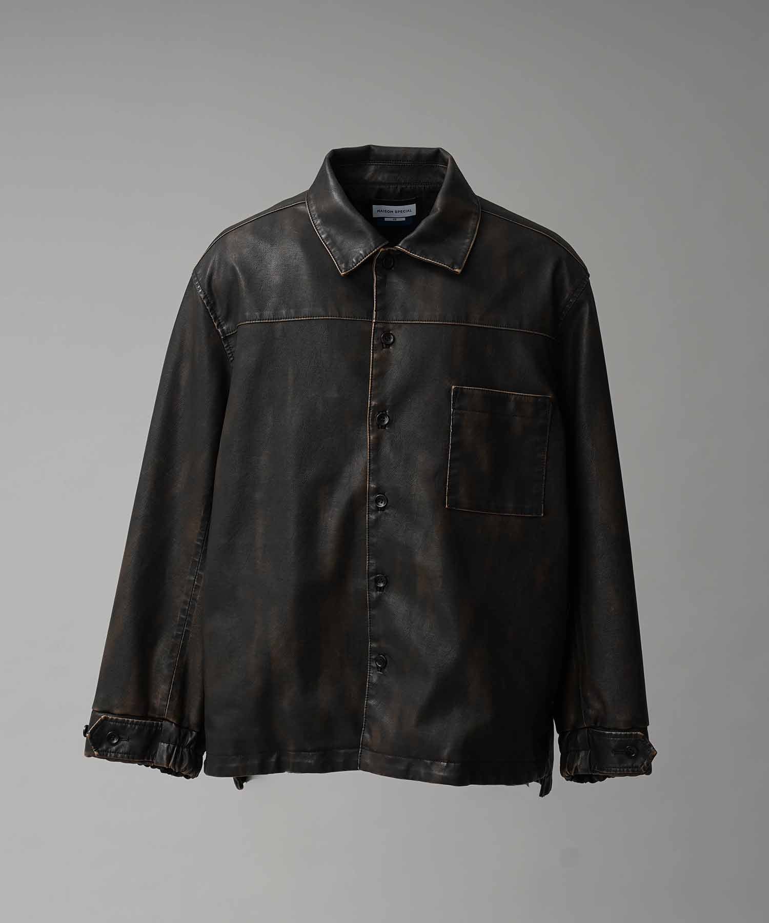 Artificial Leather Prime-Over Shirt Blouson