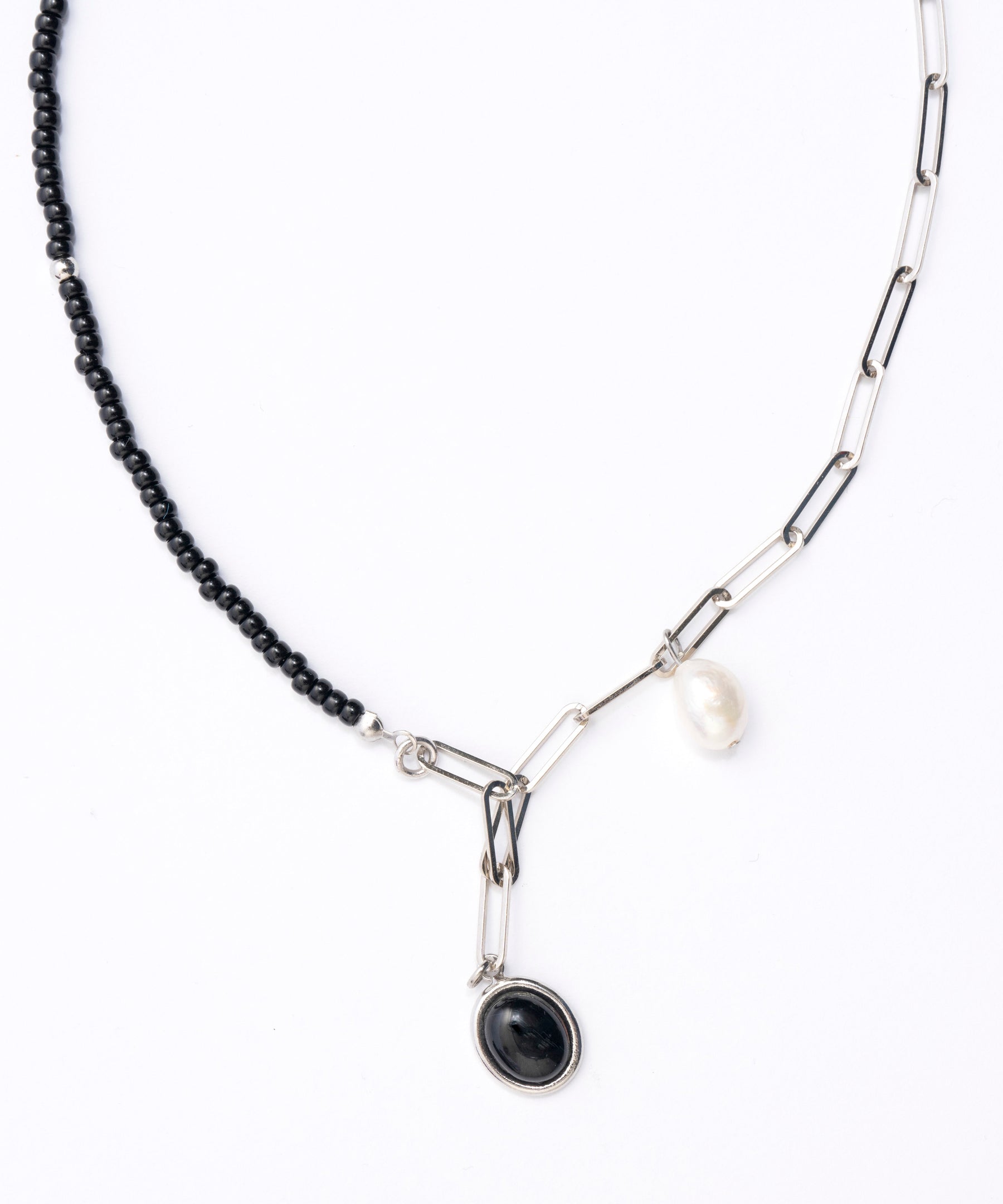 Mix Chain Motif Silver Necklace