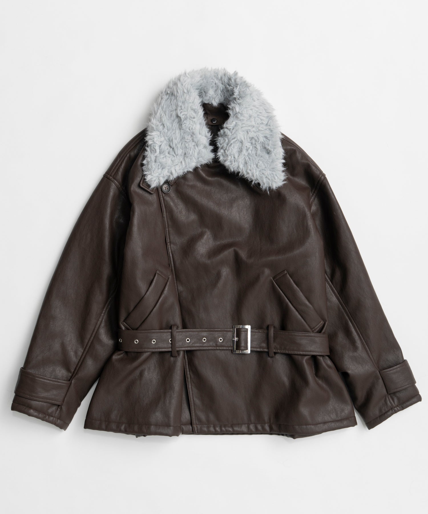 【26WINTER COLLECTION】Faux Leather Short Trench Jacket