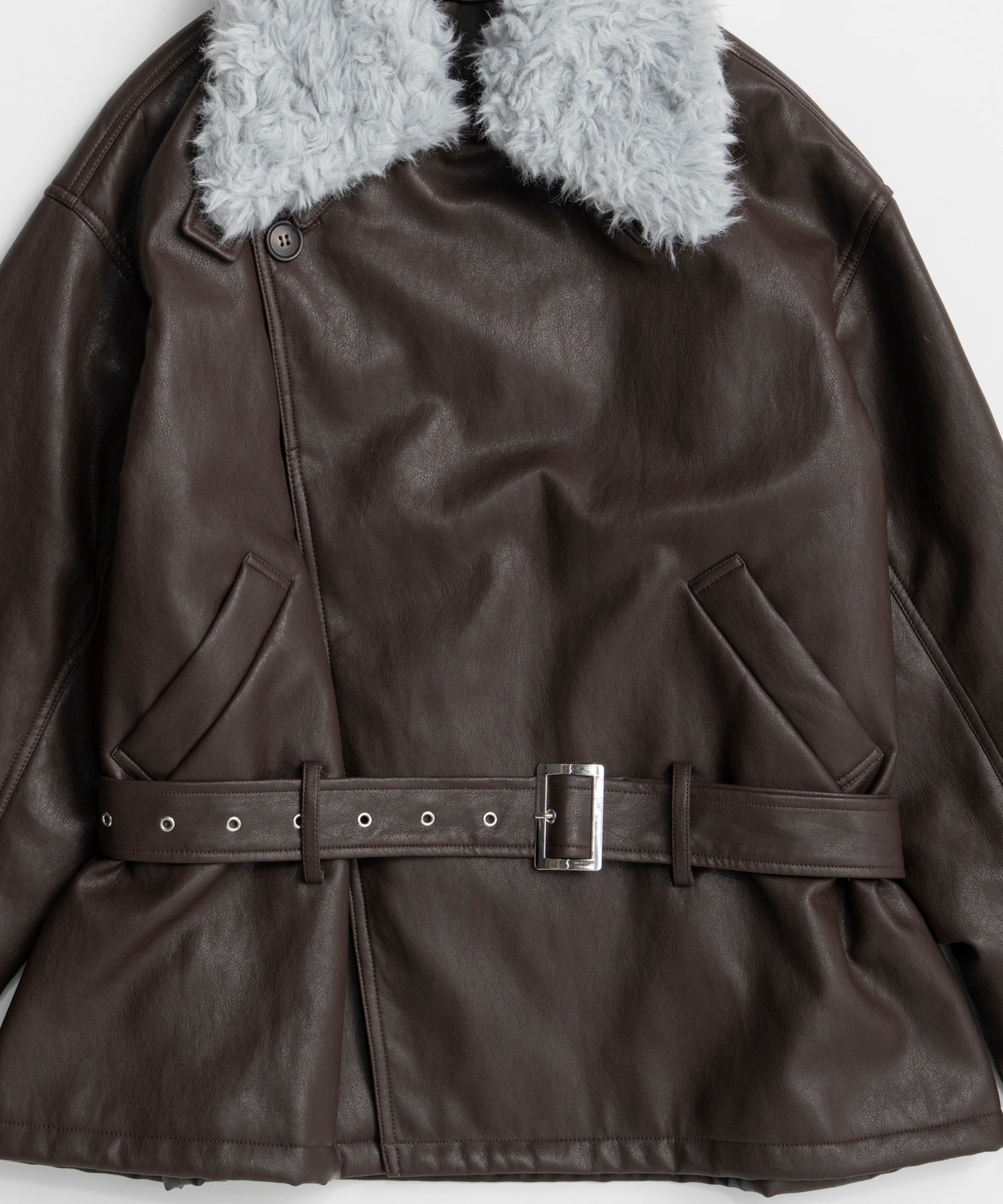 【26WINTER COLLECTION】Faux Leather Short Trench Jacket