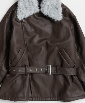 【26WINTER COLLECTION】Faux Leather Short Trench Jacket