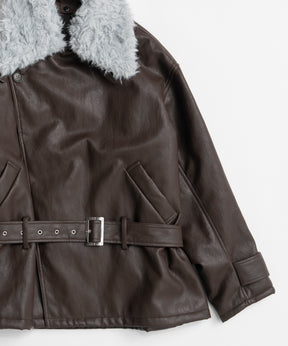 【26WINTER COLLECTION】Faux Leather Short Trench Jacket