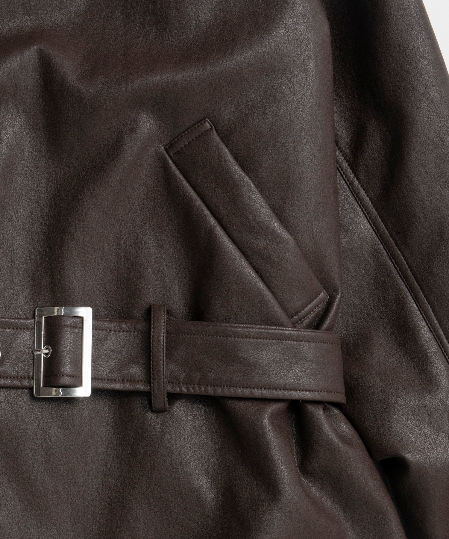 【26WINTER COLLECTION】Faux Leather Short Trench Jacket