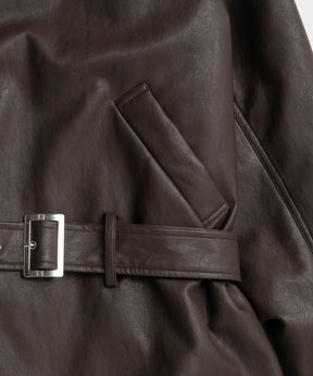 【26WINTER COLLECTION】Faux Leather Short Trench Jacket