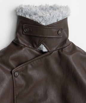 【26WINTER COLLECTION】Faux Leather Short Trench Jacket