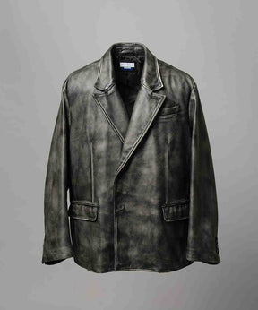 [25AW 사전 주문] 양 가죽은 정점에 정착 된 라펠 반 더블 테일러드 재킷