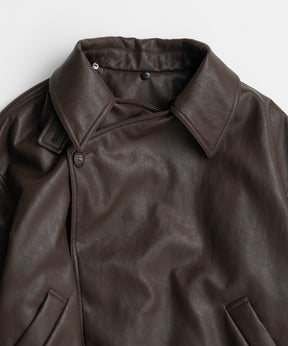 【26WINTER COLLECTION】Faux Leather Short Trench Jacket