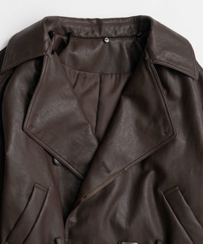 【26WINTER COLLECTION】Faux Leather Short Trench Jacket