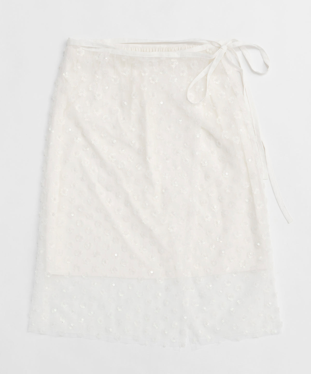 【25SPRING PRE-ORDER】Multi Fabric Glitter Flower Wrap Skirt