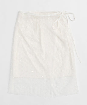 【25SPRING PRE-ORDER】Multi Fabric Glitter Flower Wrap Skirt