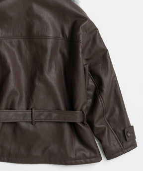 【26WINTER COLLECTION】Faux Leather Short Trench Jacket