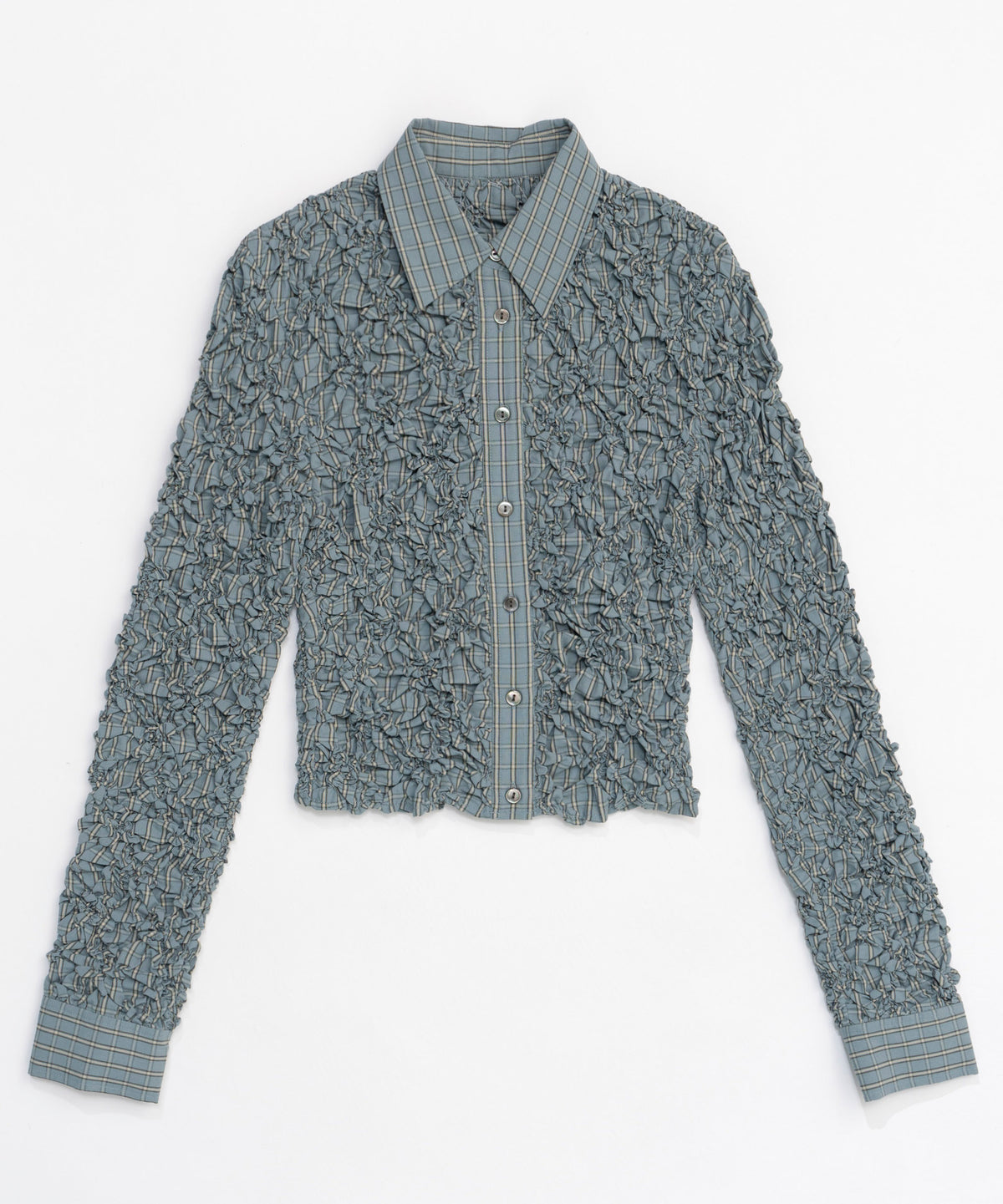 【24AUTUMN PRE-ORDER】Checkered Shirring Short Length Shirt