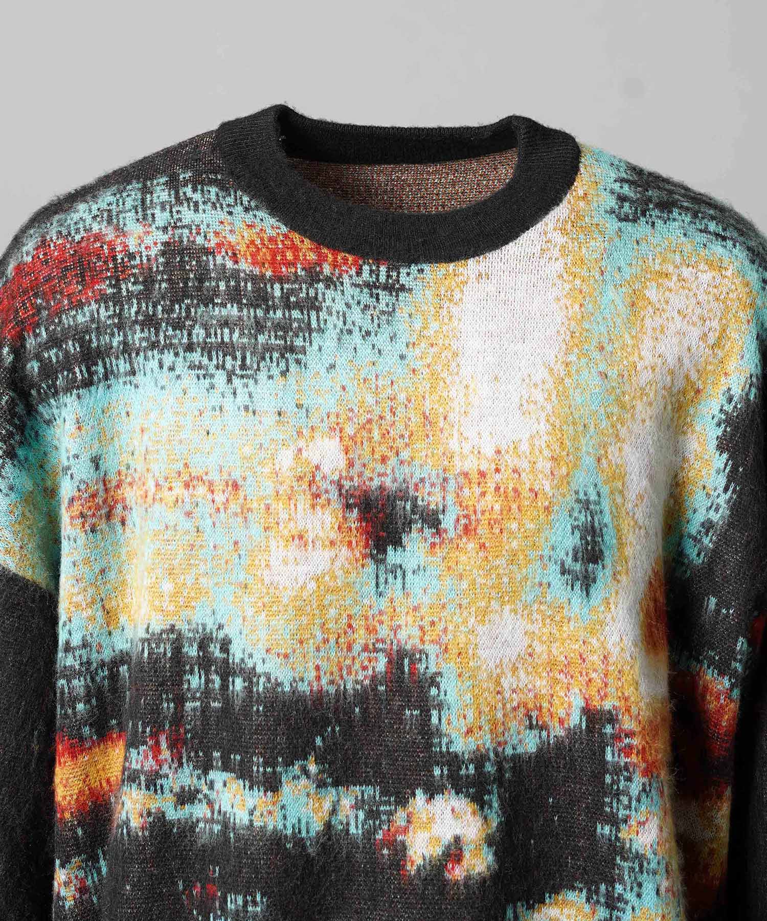 [25AW PRE-ORDER] Contemporary Art Jacquard Prime-Over Crew Neck Shaggy Knit Pullover