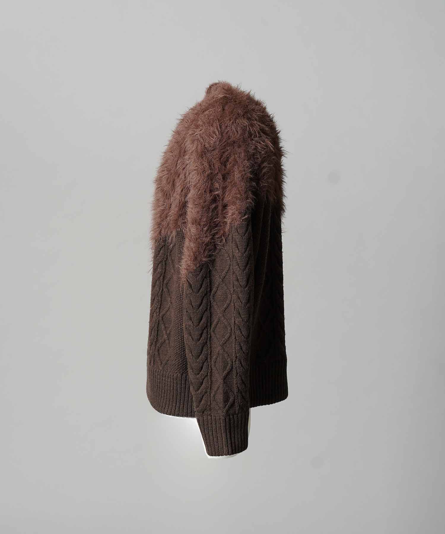 [25AW PRE-ORDER] Cable Shaggy Mix Prime-Over Crew Neck Knit Pullover